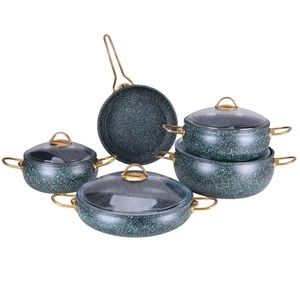 Granite Copper 9 Piece Cookware Set With Glass Lids Casserole Set.